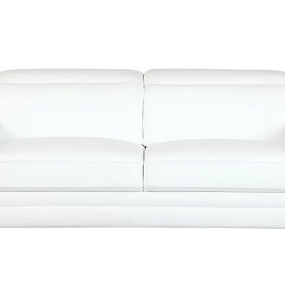 89" White Italian Leather Sofa With Silver Legs HomeRoots