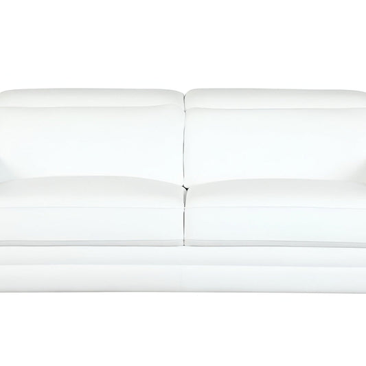 89" White Italian Leather Sofa With Silver Legs HomeRoots