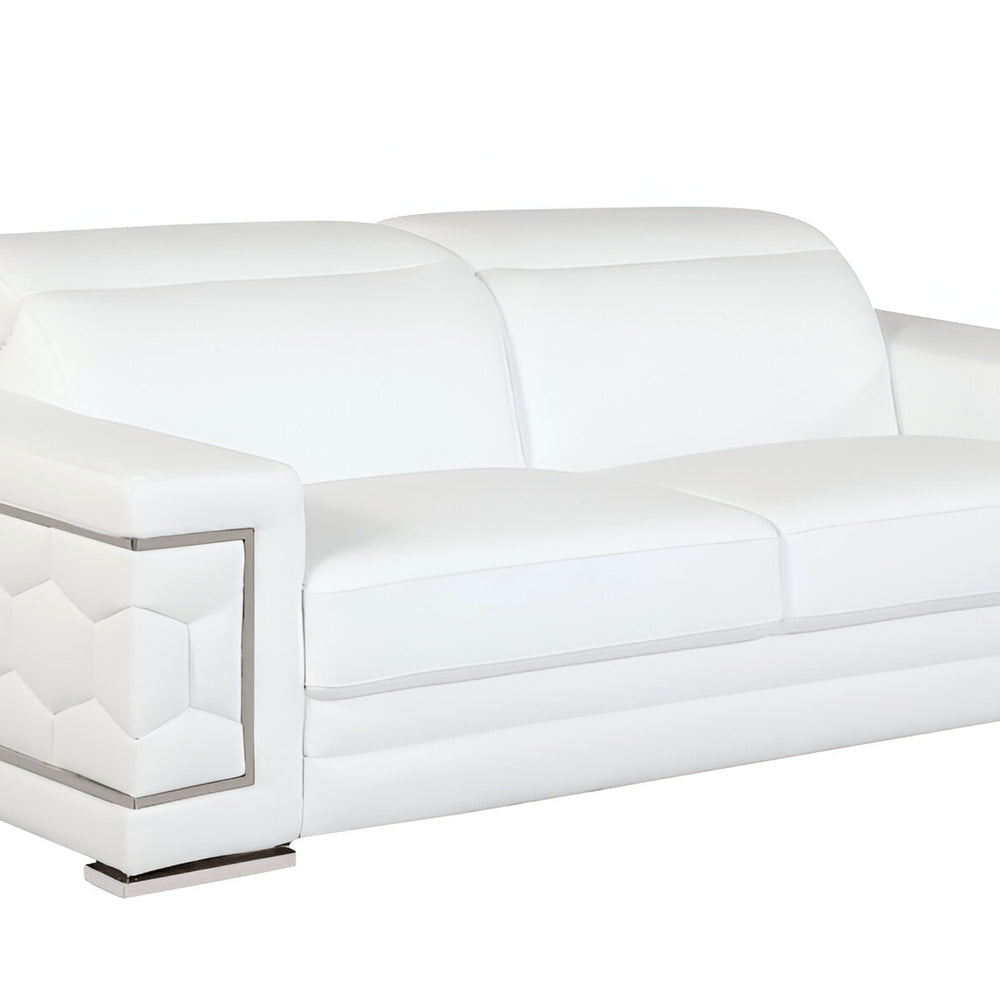 89" White Italian Leather Sofa With Silver Legs HomeRoots