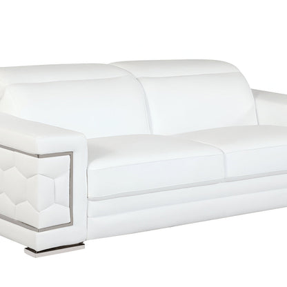 89" White Italian Leather Sofa With Silver Legs HomeRoots