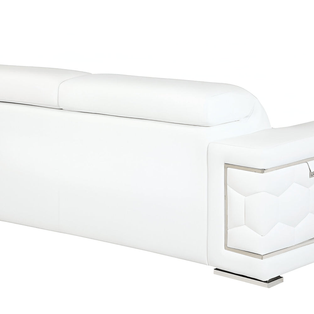 89" White Italian Leather Sofa With Silver Legs HomeRoots