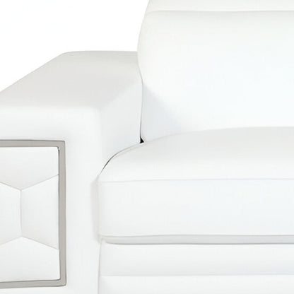 89" White Italian Leather Sofa With Silver Legs HomeRoots