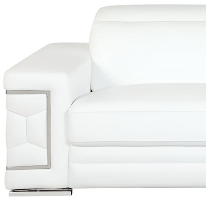 89" White Italian Leather Sofa With Silver Legs HomeRoots