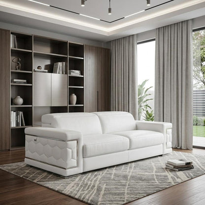 89" White Italian Leather Sofa With Silver Legs HomeRoots