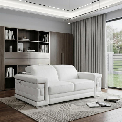 71" White Italian Leather Sofa With Silver Legs HomeRoots