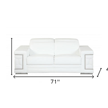 71" White Italian Leather Sofa With Silver Legs HomeRoots