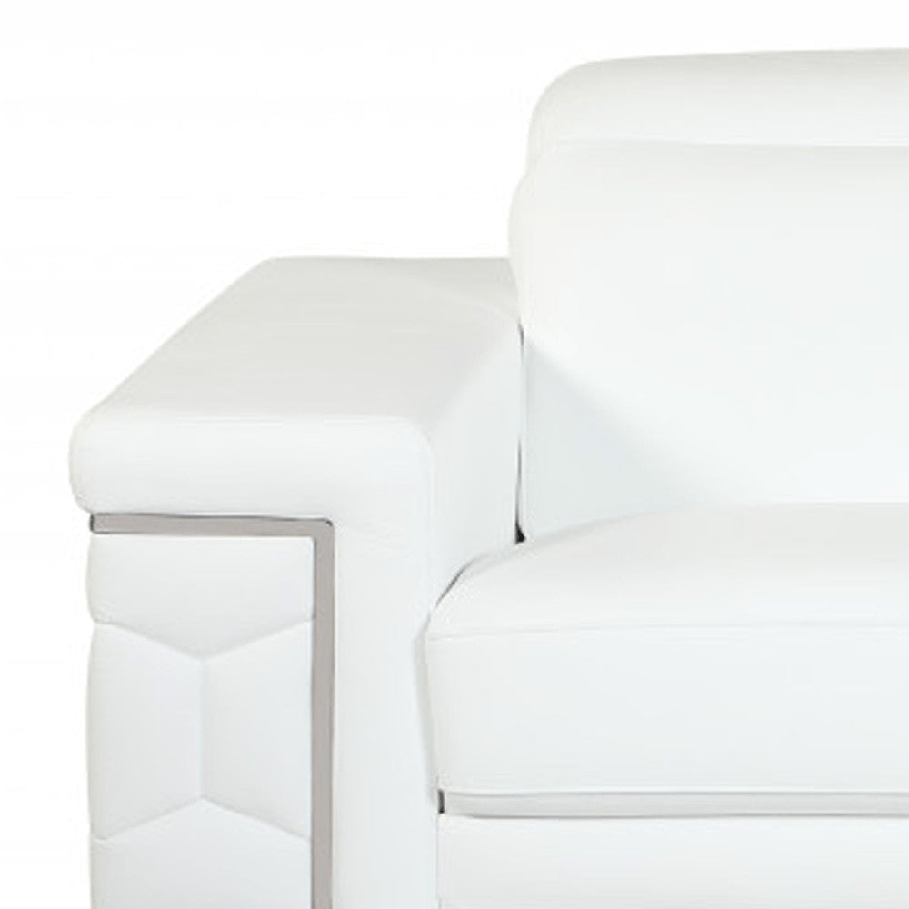 71" White Italian Leather Sofa With Silver Legs HomeRoots