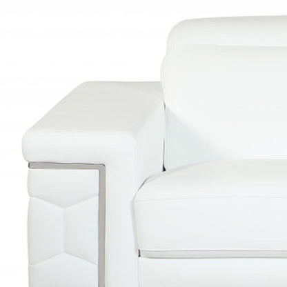 71" White Italian Leather Sofa With Silver Legs HomeRoots