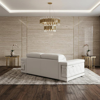 71" White Italian Leather Sofa With Silver Legs HomeRoots