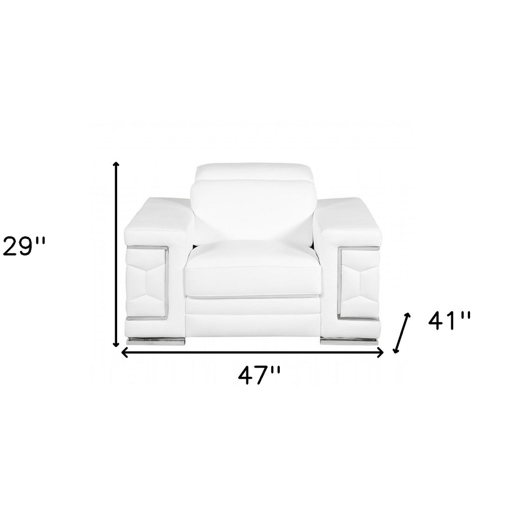 47" White And Silver Genuine Leather Arm Chair HomeRoots