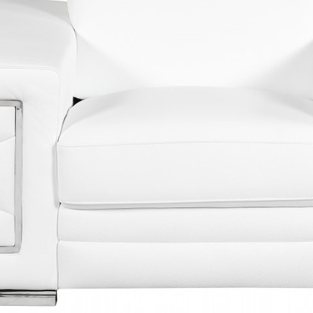 47" White And Silver Genuine Leather Arm Chair HomeRoots