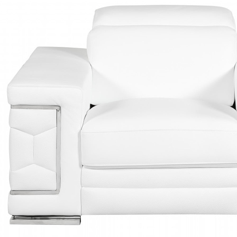 47" White And Silver Genuine Leather Arm Chair HomeRoots