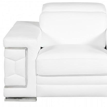 47" White And Silver Genuine Leather Arm Chair HomeRoots