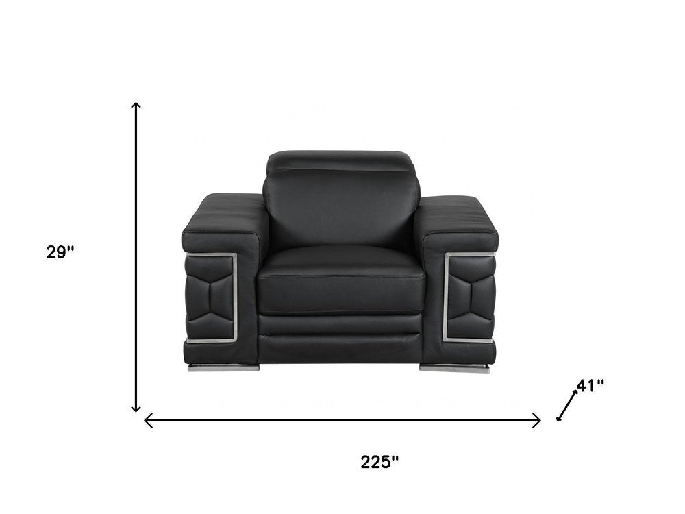 Three Piece Indoor Black Italian Leather Six Person Seating Set HomeRoots