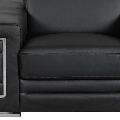 Three Piece Indoor Black Italian Leather Six Person Seating Set HomeRoots