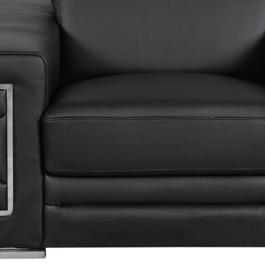 Three Piece Indoor Black Italian Leather Six Person Seating Set HomeRoots