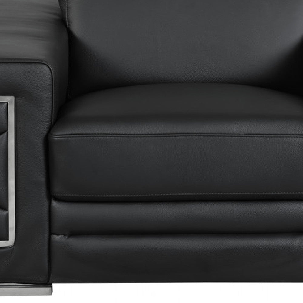 Three Piece Indoor Black Italian Leather Six Person Seating Set HomeRoots