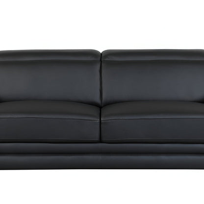 89" Black Italian Leather Sofa With Silver Legs HomeRoots