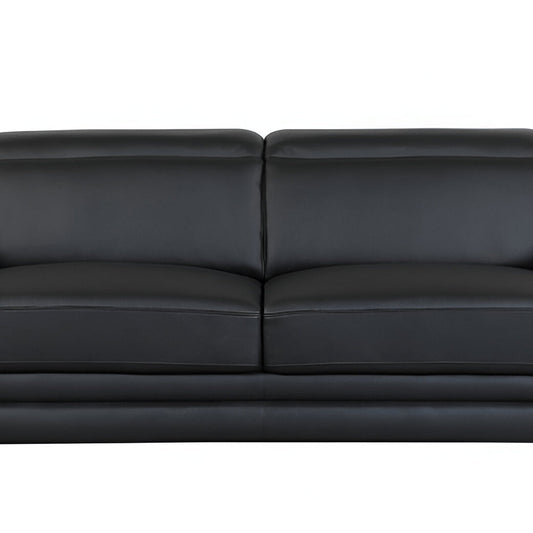 89" Black Italian Leather Sofa With Silver Legs HomeRoots