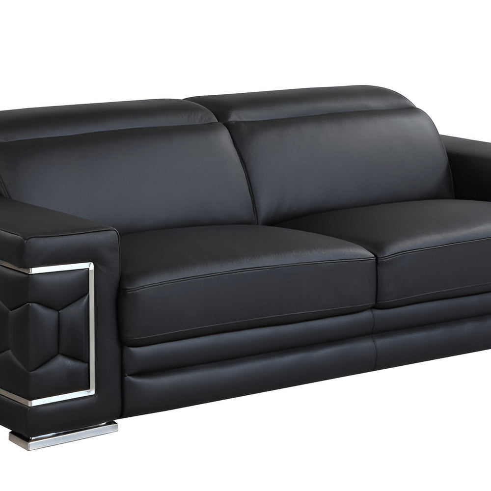 89" Black Italian Leather Sofa With Silver Legs HomeRoots
