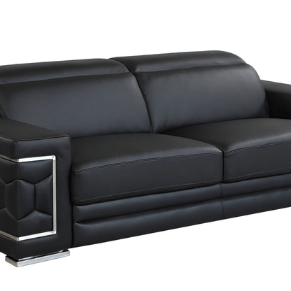 89" Black Italian Leather Sofa With Silver Legs HomeRoots