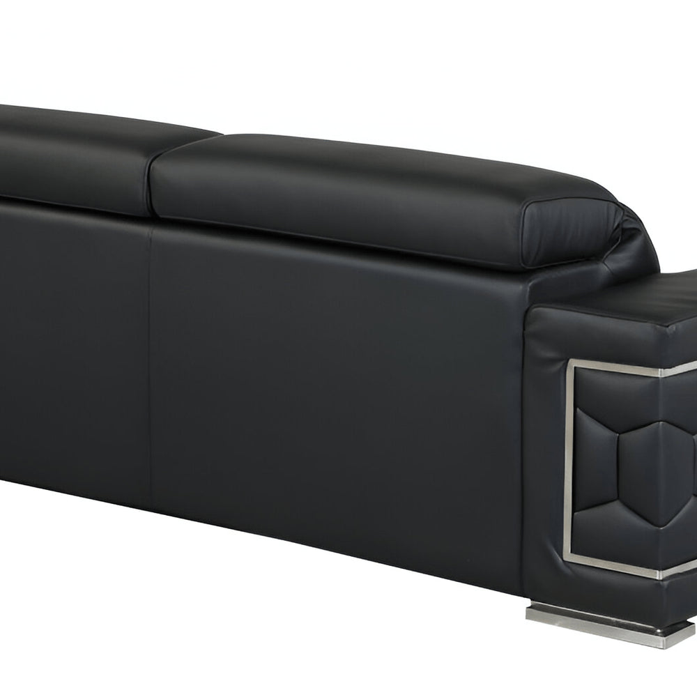 89" Black Italian Leather Sofa With Silver Legs HomeRoots