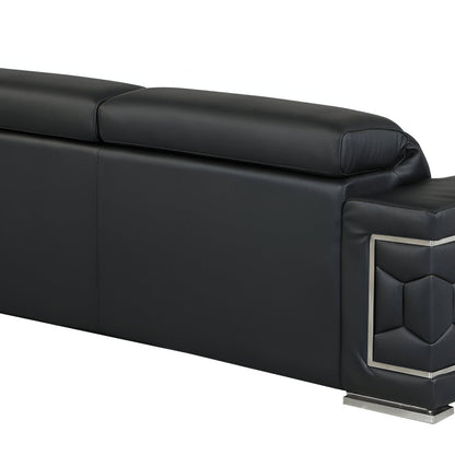 89" Black Italian Leather Sofa With Silver Legs HomeRoots