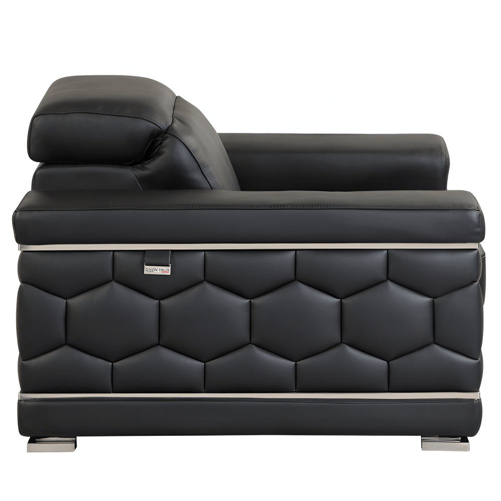 89" Black Italian Leather Sofa With Silver Legs HomeRoots