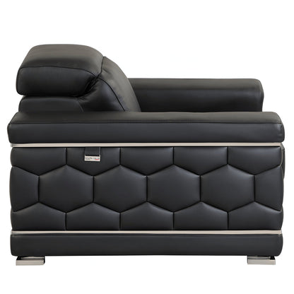 89" Black Italian Leather Sofa With Silver Legs HomeRoots