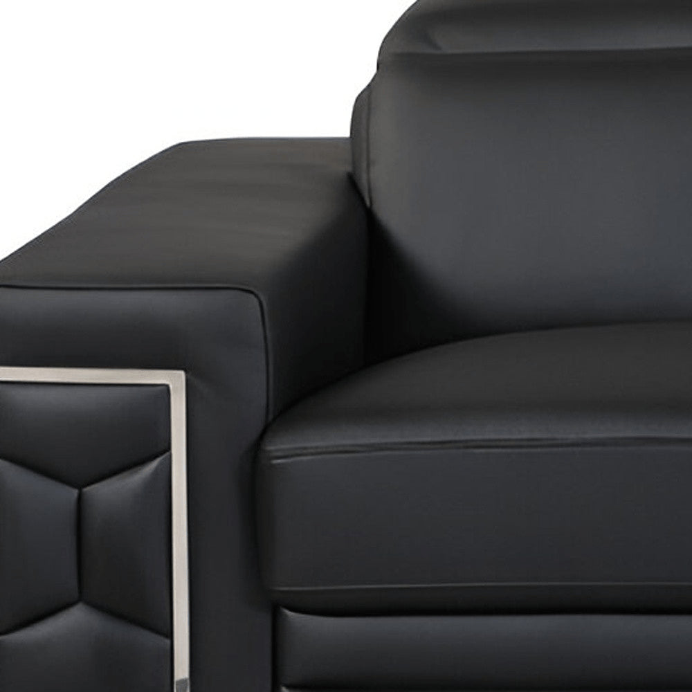 89" Black Italian Leather Sofa With Silver Legs HomeRoots