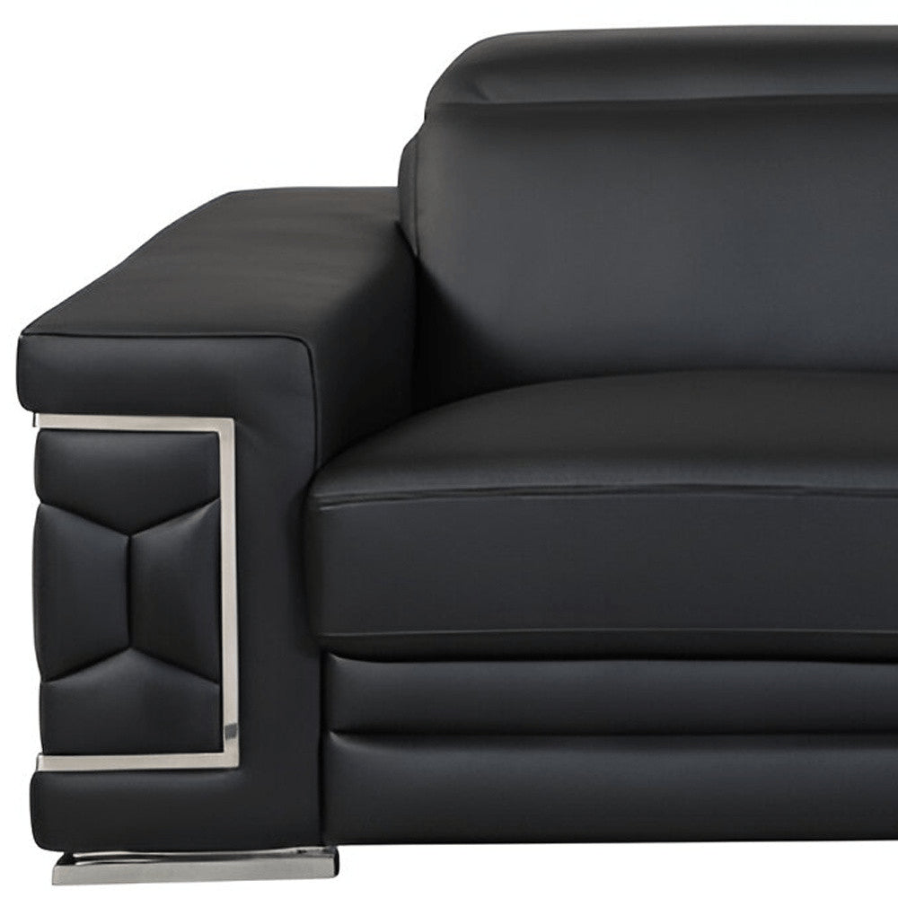 89" Black Italian Leather Sofa With Silver Legs HomeRoots