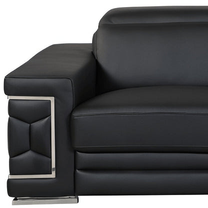 89" Black Italian Leather Sofa With Silver Legs HomeRoots