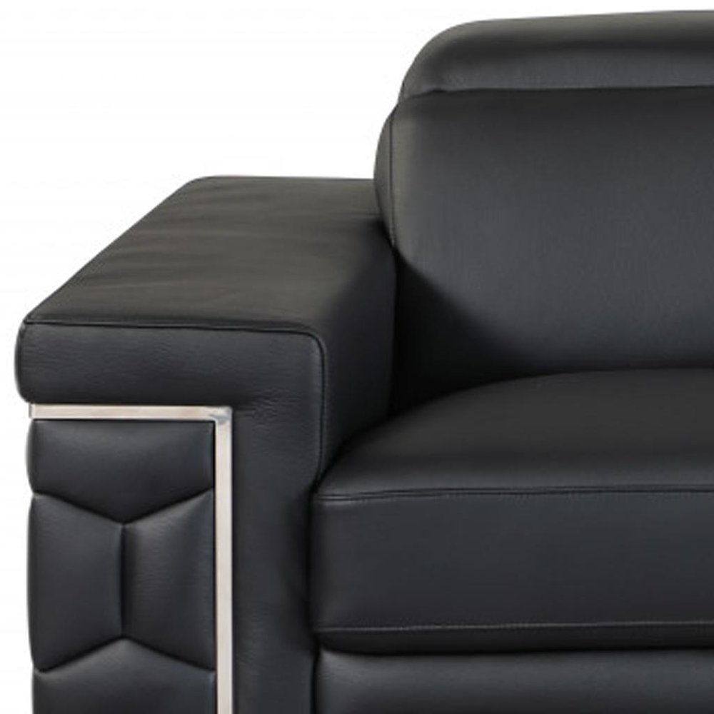 71" Black And Silver Genuine Leather Love Seat HomeRoots