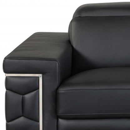 71" Black And Silver Genuine Leather Love Seat HomeRoots