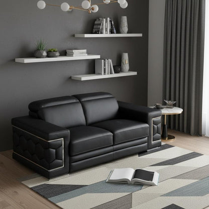 71" Black And Silver Genuine Leather Love Seat HomeRoots