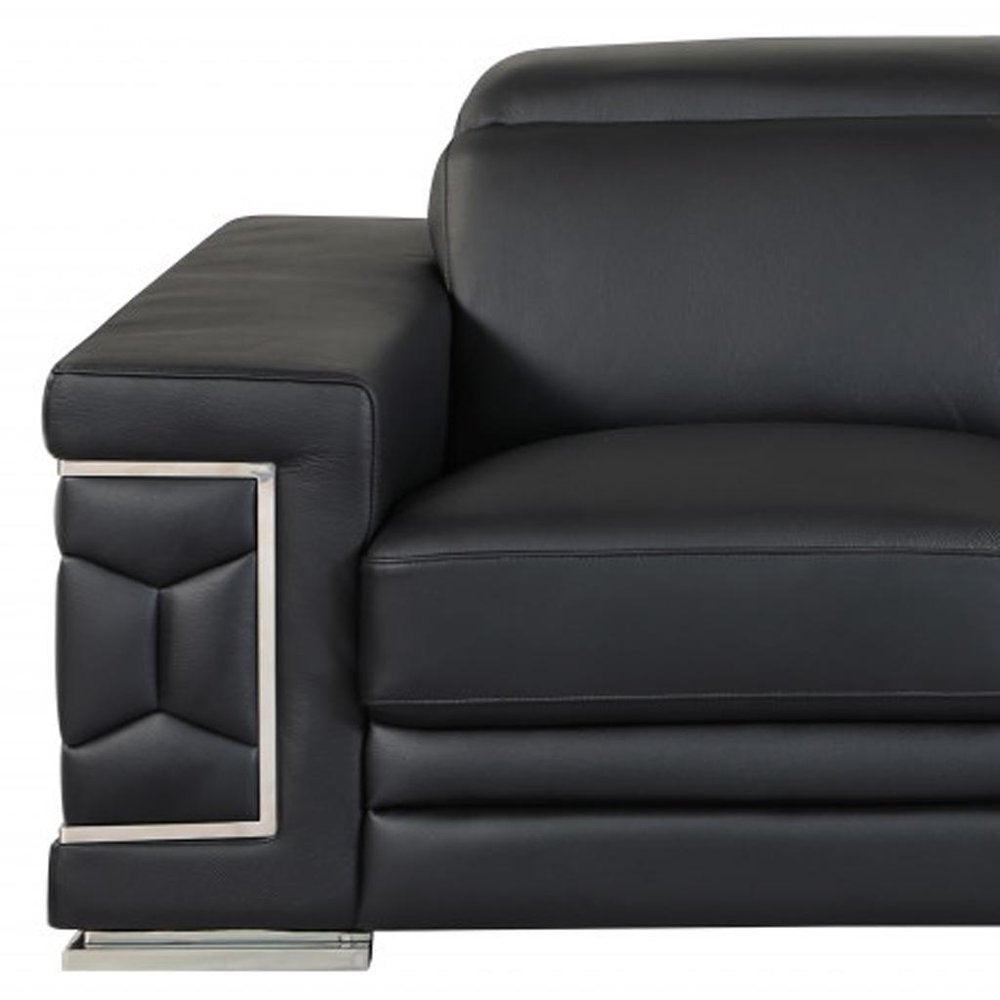 71" Black And Silver Genuine Leather Love Seat HomeRoots