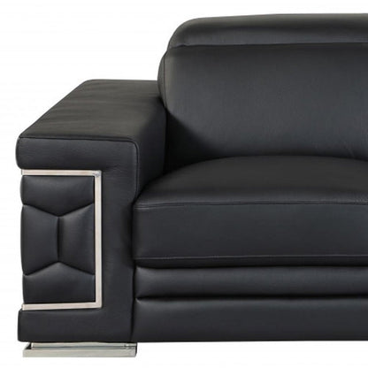 71" Black And Silver Genuine Leather Love Seat HomeRoots