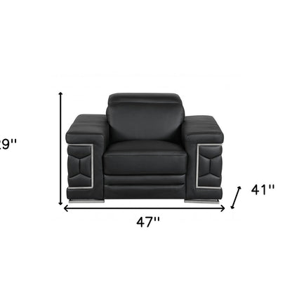 47" Black And Silver Genuine Leather Arm Chair HomeRoots