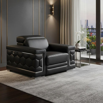 47" Black And Silver Genuine Leather Arm Chair HomeRoots