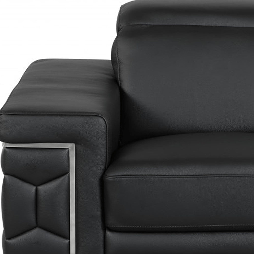 47" Black And Silver Genuine Leather Arm Chair HomeRoots