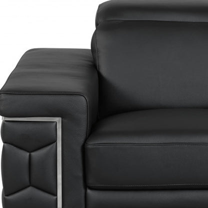 47" Black And Silver Genuine Leather Arm Chair HomeRoots