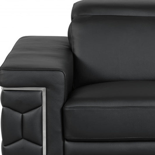 47" Black And Silver Genuine Leather Arm Chair HomeRoots