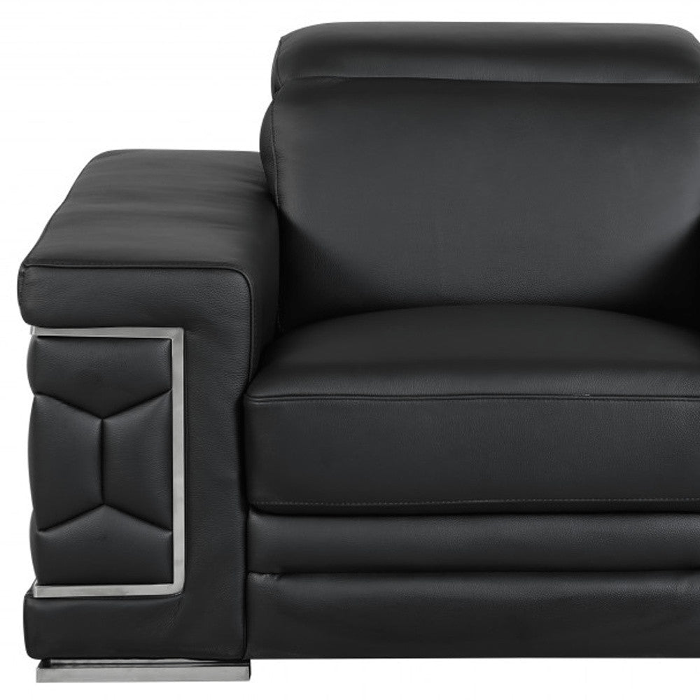 47" Black And Silver Genuine Leather Arm Chair HomeRoots