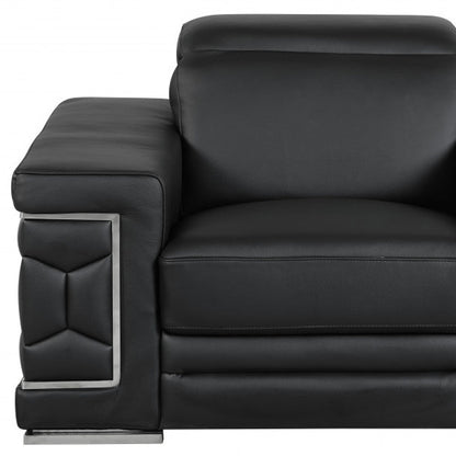 47" Black And Silver Genuine Leather Arm Chair HomeRoots