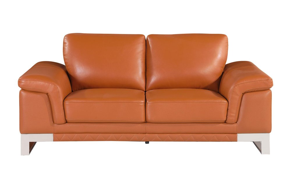 Three Piece Indoor Camel Italian Leather Six Person Seating Set HomeRoots