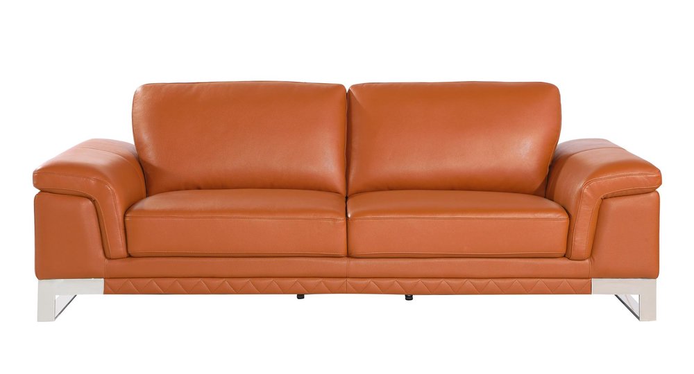 Three Piece Indoor Camel Italian Leather Six Person Seating Set HomeRoots