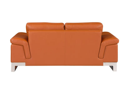 73" Camel And Silver Genuine Leather Loveseat HomeRoots
