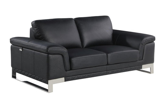 73" Black And Silver Genuine Leather Love Seat HomeRoots