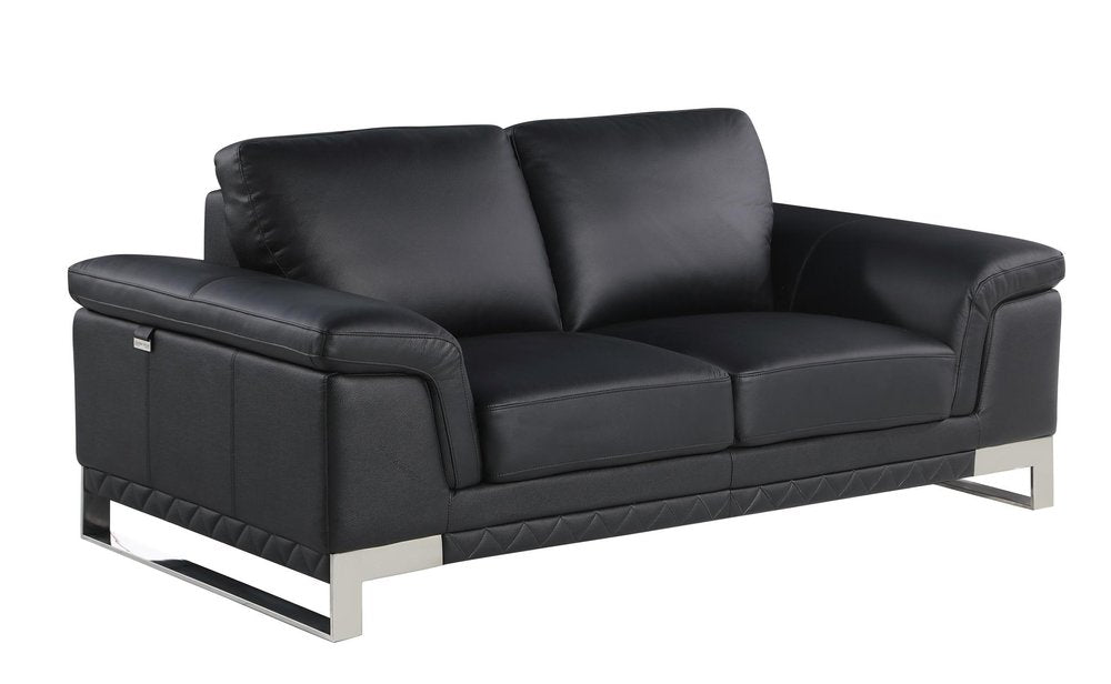 73" Black And Silver Genuine Leather Love Seat HomeRoots