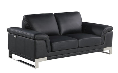 73" Black And Silver Genuine Leather Love Seat HomeRoots